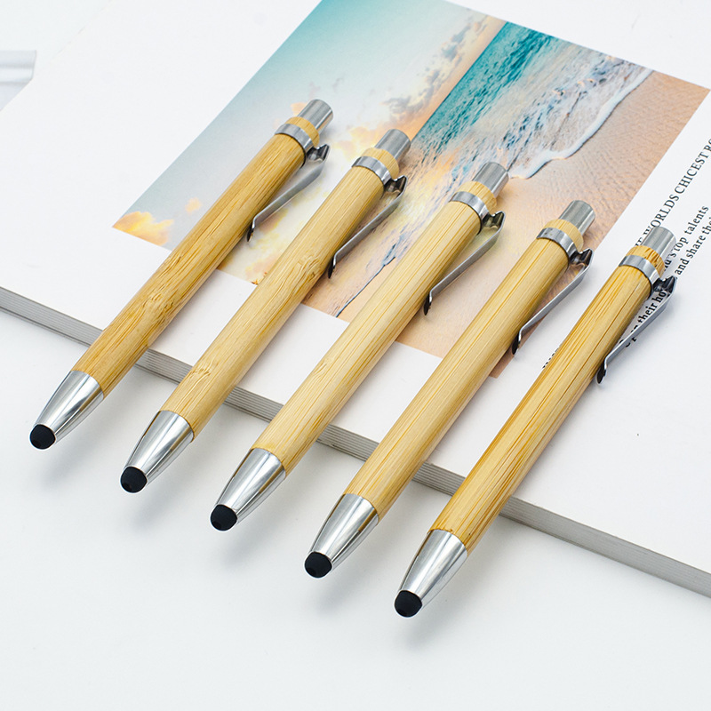 Press bamboo touch screen pen wholesale bamboo capacitor advertising ballpoint pen laser logo creative stationery wholesale