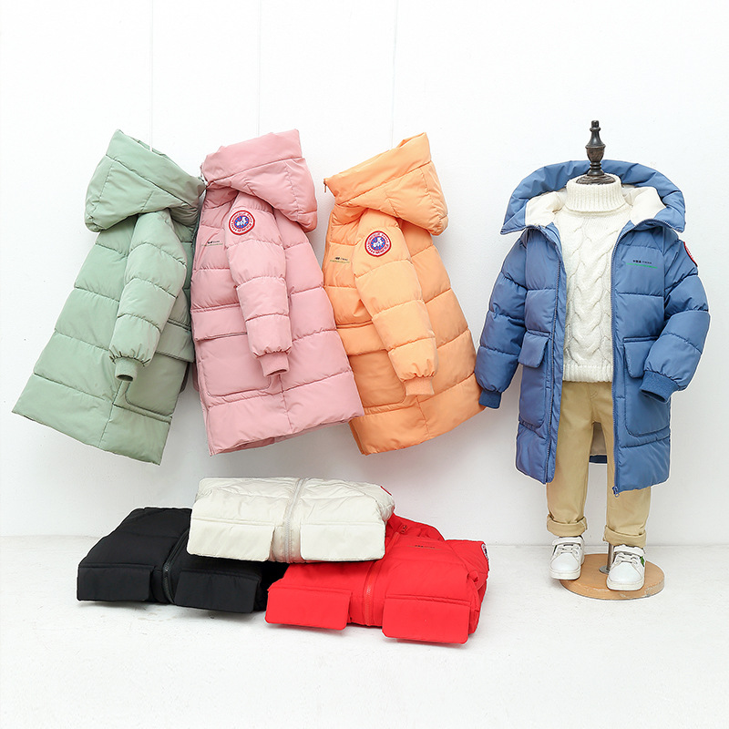 Winter new children's cotton-padded clothes medium and long children's cotton-padded clothes for boys and girls Korean version of thick hooded cotton-padded jacket coat wholesale