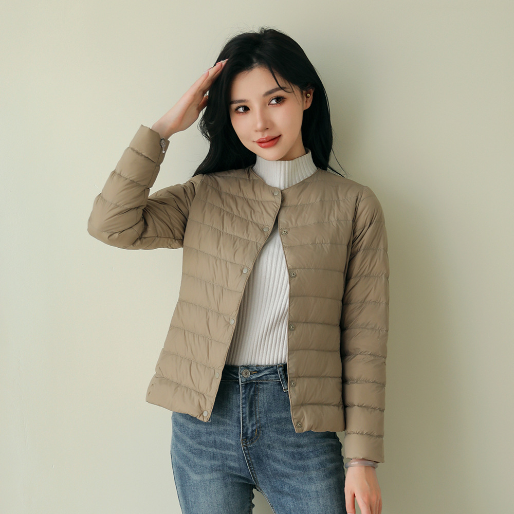 Pinghu down jacket V-neck round neck thin lightweight solid color simple white duck down women's liner lightweight down jacket