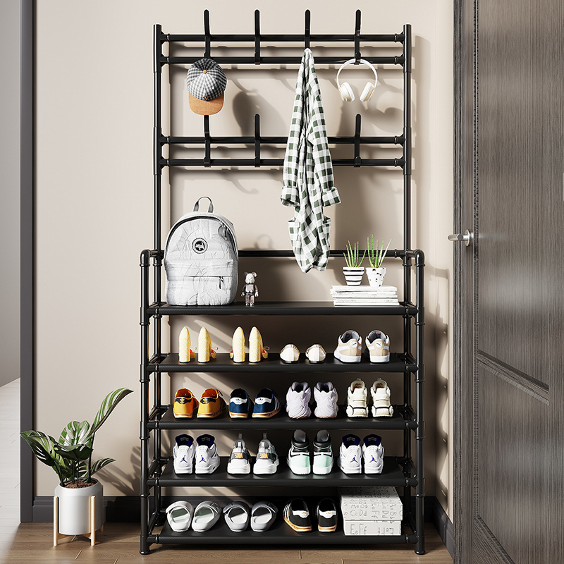 Kaidi Simple Floor Coat Rack Shoe Rack Integrated Combination Household Shoe and Hat Rack Bedroom Living Room Hanger Shoe Rack