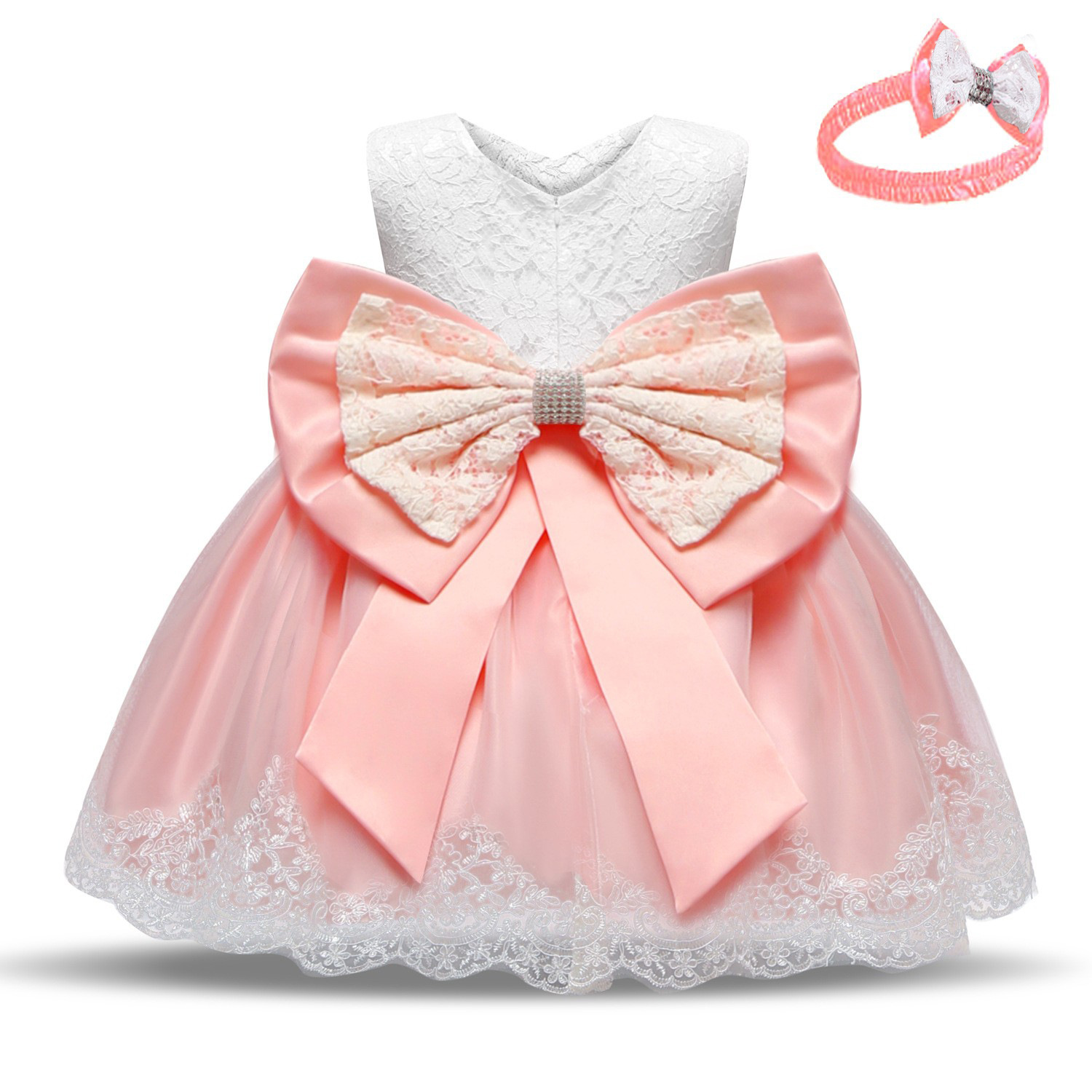Baby One Year Old Dress 2021 Cross-border New Full Moon Dress Women's Mesh Printed Bow Baby Dress