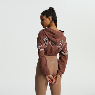 Clearance wolf head Darcsport warm hooded sweater loose yoga workout clothes cotton short sweater