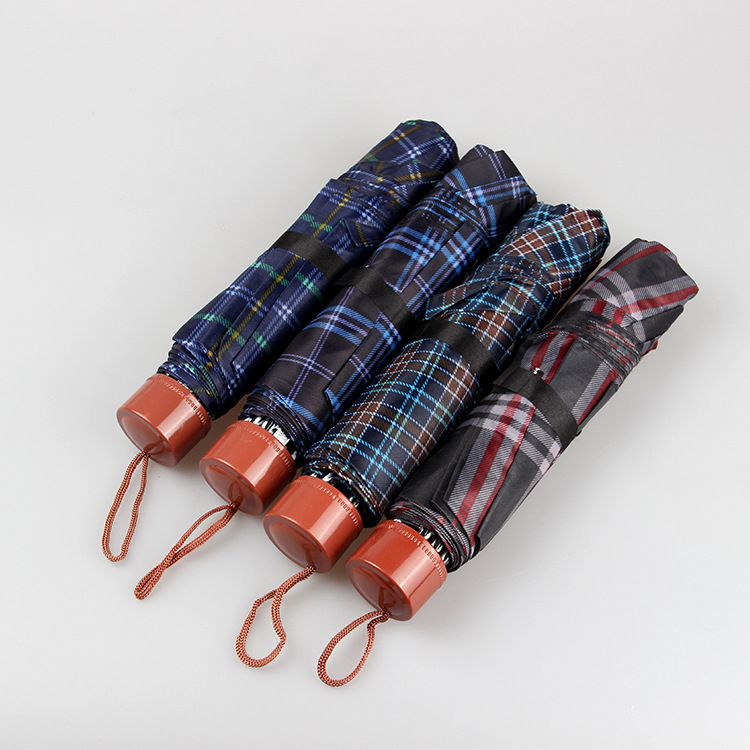 Wholesale Creative Three Folding Inverted Plaid Umbrella Mini Portable Business Sunny Umbrella Subway Station Stall Umbrella