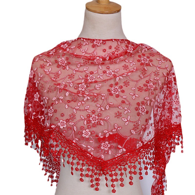 Spring and autumn floral lace Korean style triangle scarf classic breathable hollow solid color women's triangle scarf decorative veil wholesale