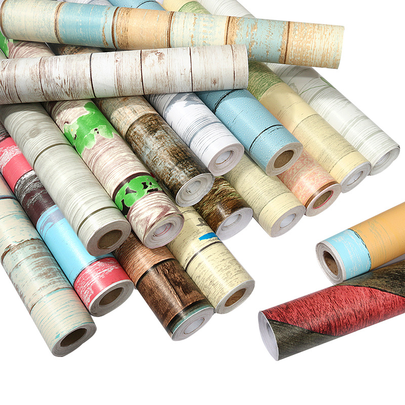 Dormitory waterproof pvc wallpaper wallpaper self-adhesive wood grain paper bedroom furniture wall decoration wall covering self-adhesive wholesale