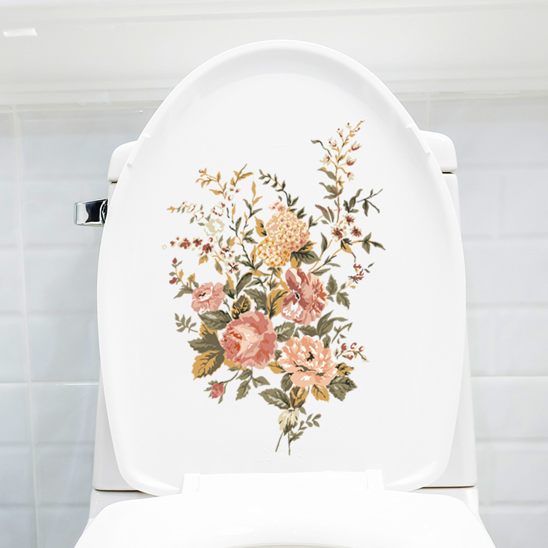 Toilet Stickers Toilet Cover Stickers Decorative Wall Stickers Toilet Bathroom Toilet Flower Sitting Stickers Self-adhesive