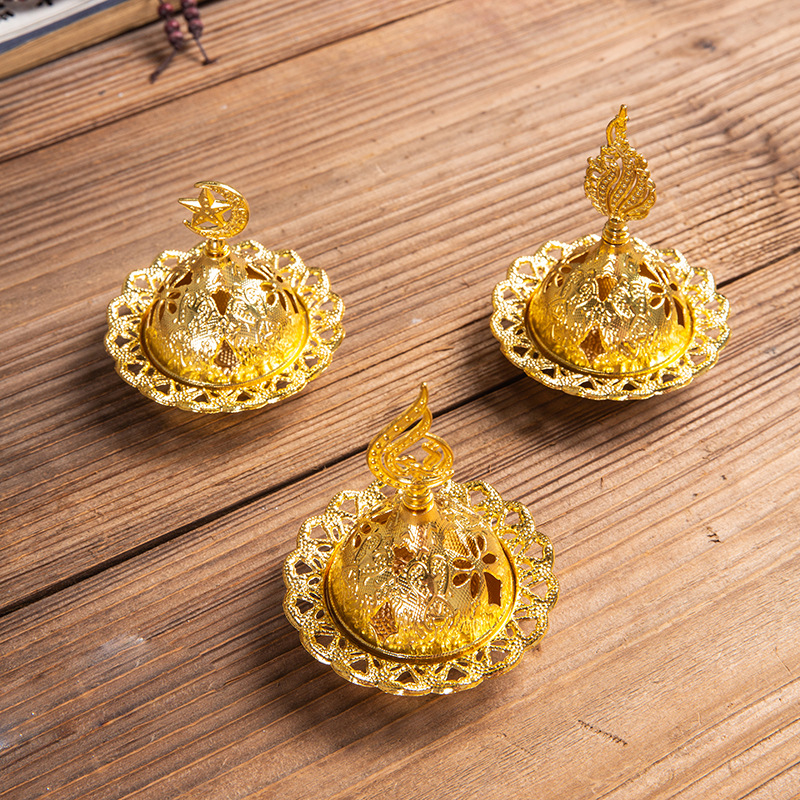 Cross-border Arabic Incense Burner Middle East Style Mini Portable Golden Tower Incense Burner Incense Tool Small Metal Incense Burner