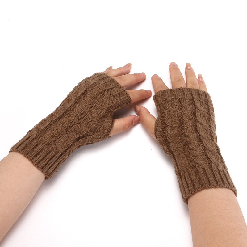 Cross-border Knitted Gloves Women's Wool Half-finger Gloves Men's and Women's Wrist Bracers Exhibitive Finger Long Autumn and Winter Warm Acrylic Gloves