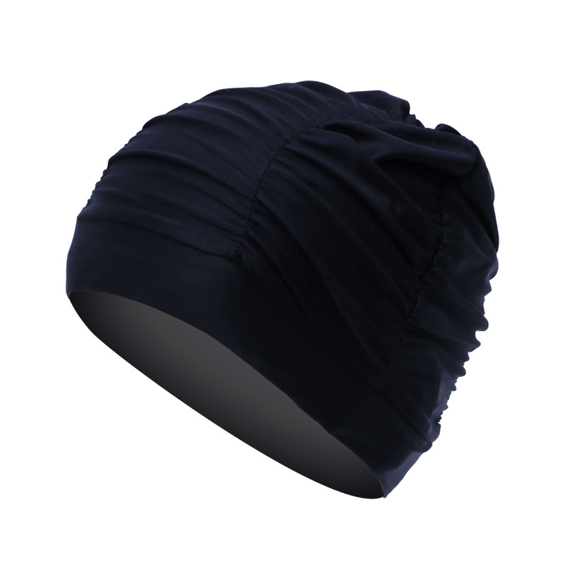 Adult swimming cap for men and women solid color pleated loose long hair ear protection cap high elastic cloth swimming cap wholesale