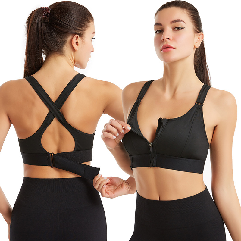 New Adjustable Front Zipper Sports Bra Shockproof No Steel Ring Vest Yoga Cross Beauty Back Underwear for Women