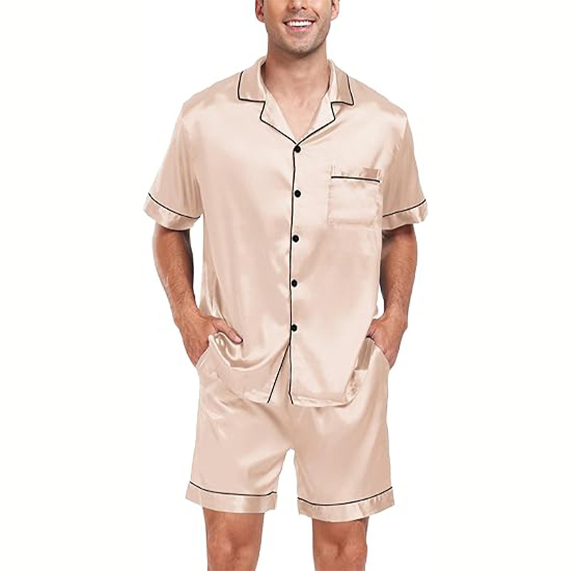 Cross-border  plus size men's short-sleeved shorts satin European and American Foreign trade summer casual home wear pajamas suit_voghion.com