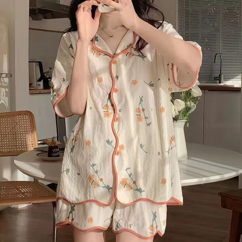 Pajamas Women's Summer Cardigan Short Sleeve 2025 New Style Women's Spring and Summer Thin Purple Love Home Clothes suit
