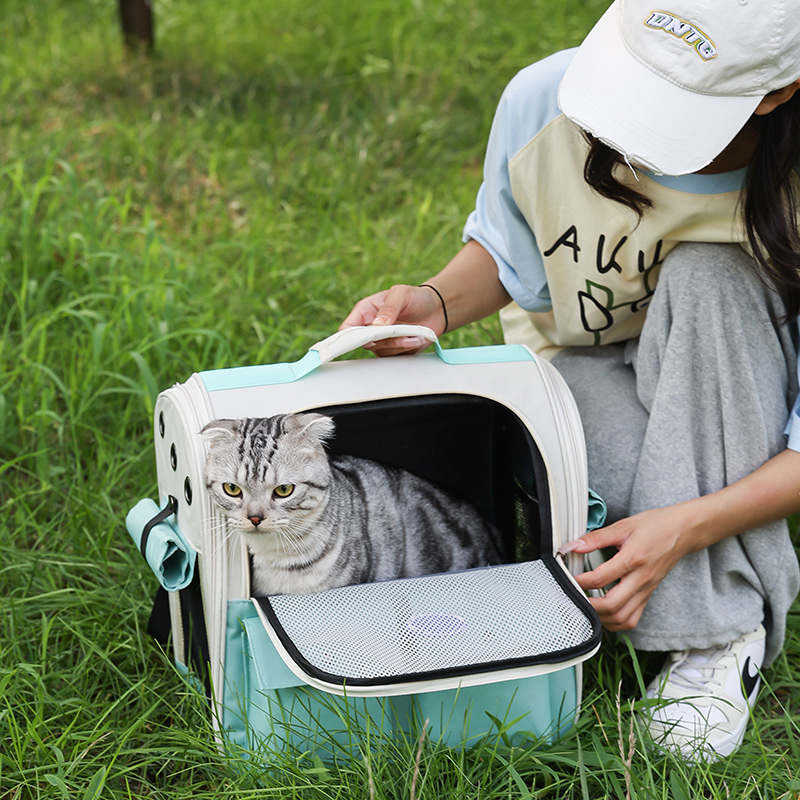 ポータブル通気性ダブルショルダー大容量猫バックパック屋外旅行ペットキャリア猫ケージスペースカプセル用品|undefined