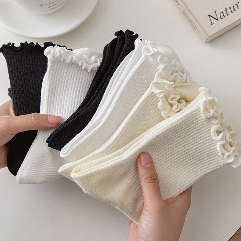 Wood ear cotton socks cross-border trade stockings lace pile socks wholesale spring and autumn stockings jk lolita socks