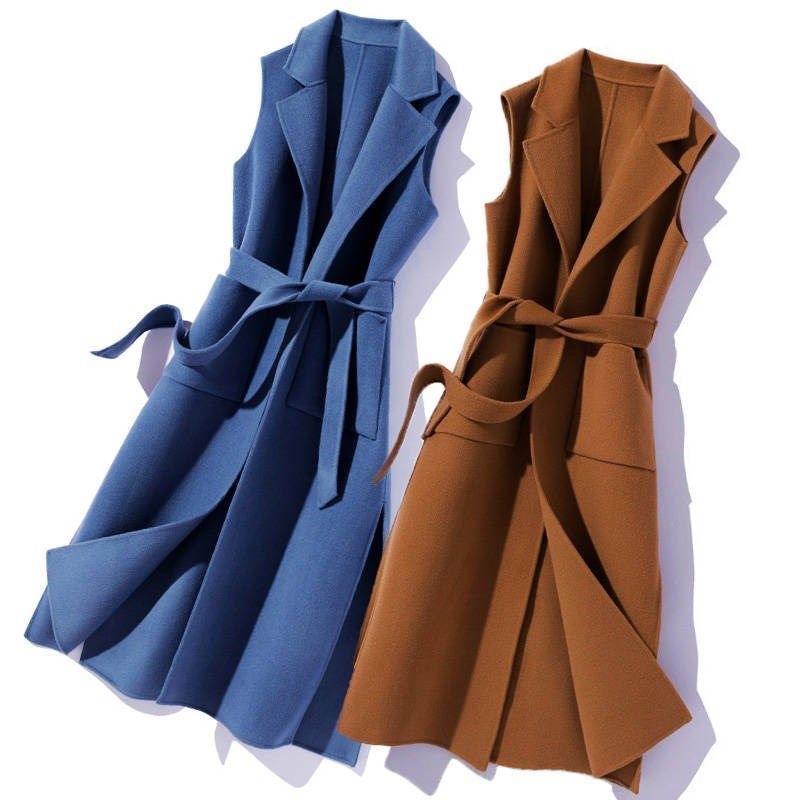 Autumn and Winter woolen women's vest 2024 cross-border fashion new western style suit collar vest long waistcoat