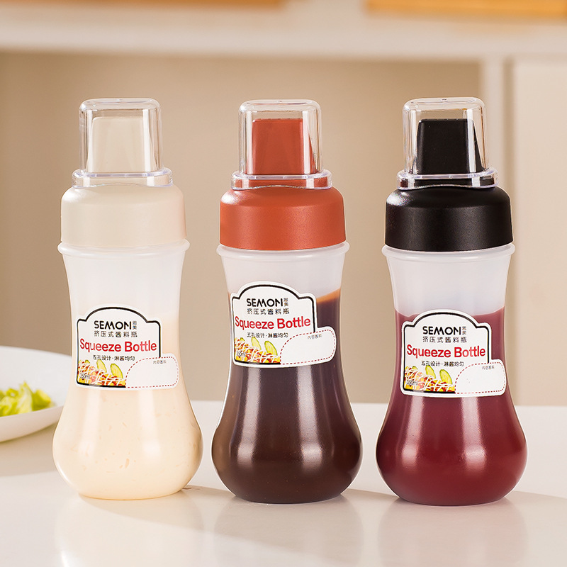 Salad sauce tomato sauce squeeze sauce bottle kitchen seasoning bottle with dust cover five-hole scale food squeeze sauce bottle