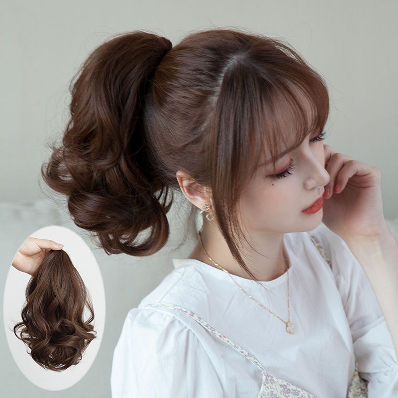 Wig female ponytail clip short large wave long curly hair simulation natural realistic Tiger Mouth clip fake ponytail wholesale