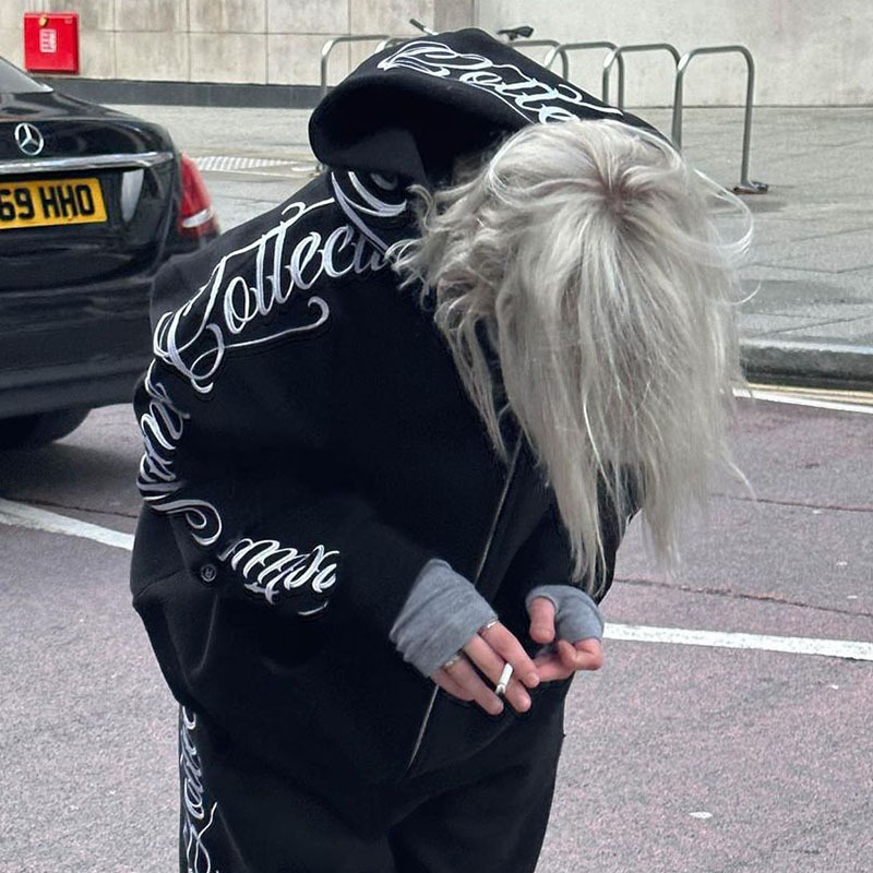 Letter Embroidery printing fashion brand same cardigan coat European and American loose zipper hoodie men's and women's sweater one-piece delivery