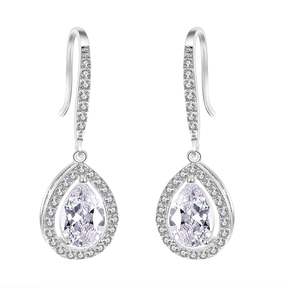 RAKOL European and American Personality Style Droplet Shape Earrings for Ladies, Classic Micro-Set AAA Cubic Zirconia Bridal Earrings