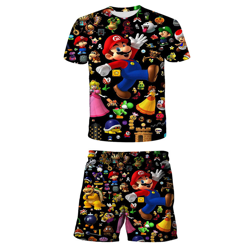 2023 New Super Mario Bros Mario round neck short sleeve quick-drying shorts sports casual suit wholesale