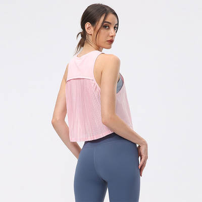 Yoga Blouse Women's Loose Quick-drying Summer Thin Pleated Crumple Fitness Wear Sleeveless Sports Vest