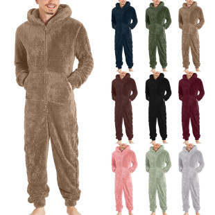 Spot Cross-border Hot Men's Couple Zipper Warm Stuffed Jumpsuit Warm Pajamas Dropshipping
