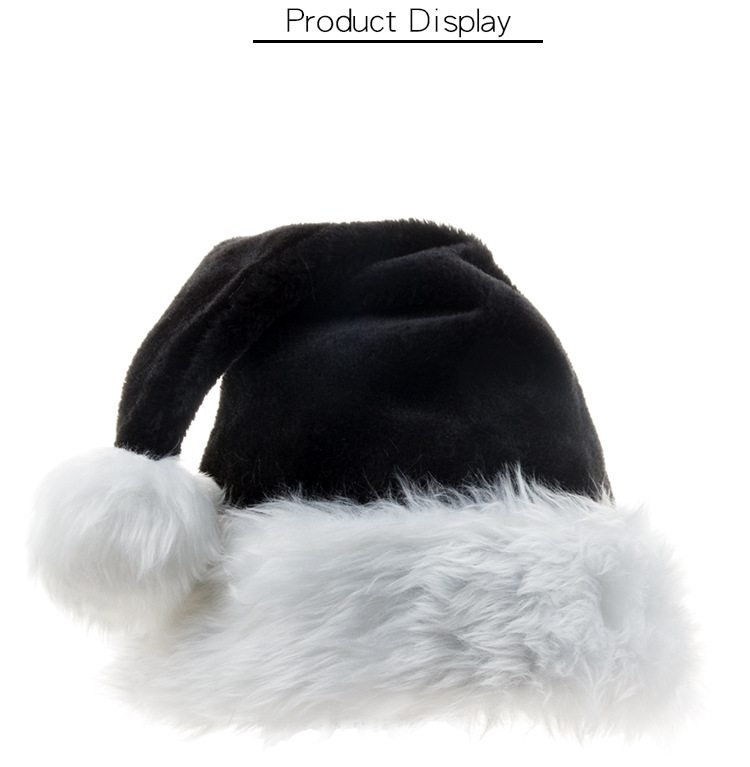 Yihang Cross-border New Black Plush Christmas Hat Thickened Plush Big Ball Christmas Halloween Party Hat_voghion.com