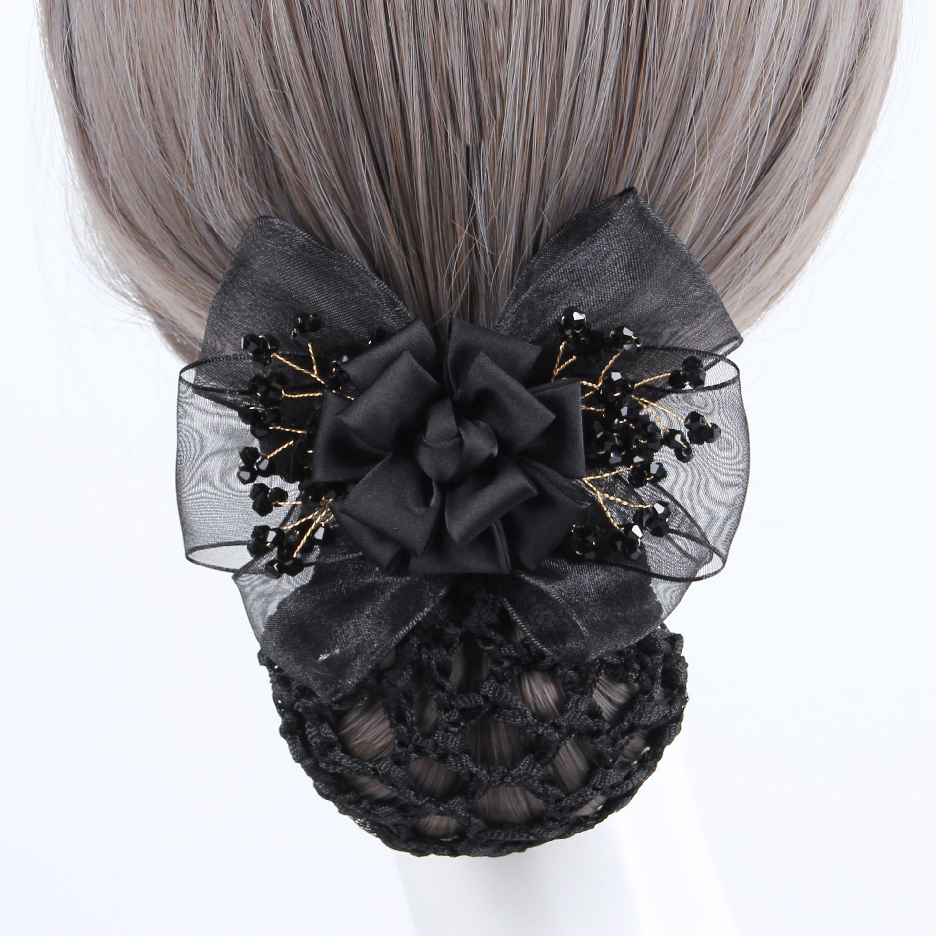 Non-metallic hair accessories broken hair artifact hair net hairpin ponytail clip temperament retro French chiffon cross clip top clip