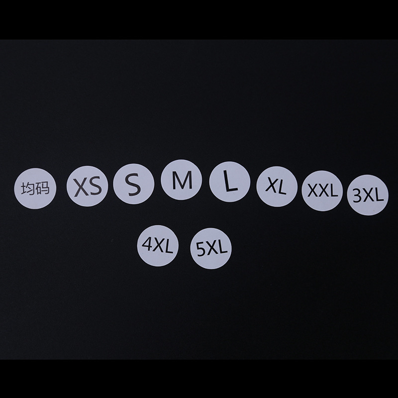 Spot transparent self-adhesive label printing XSML round waterproof white clothing clothing size stickers logo custom