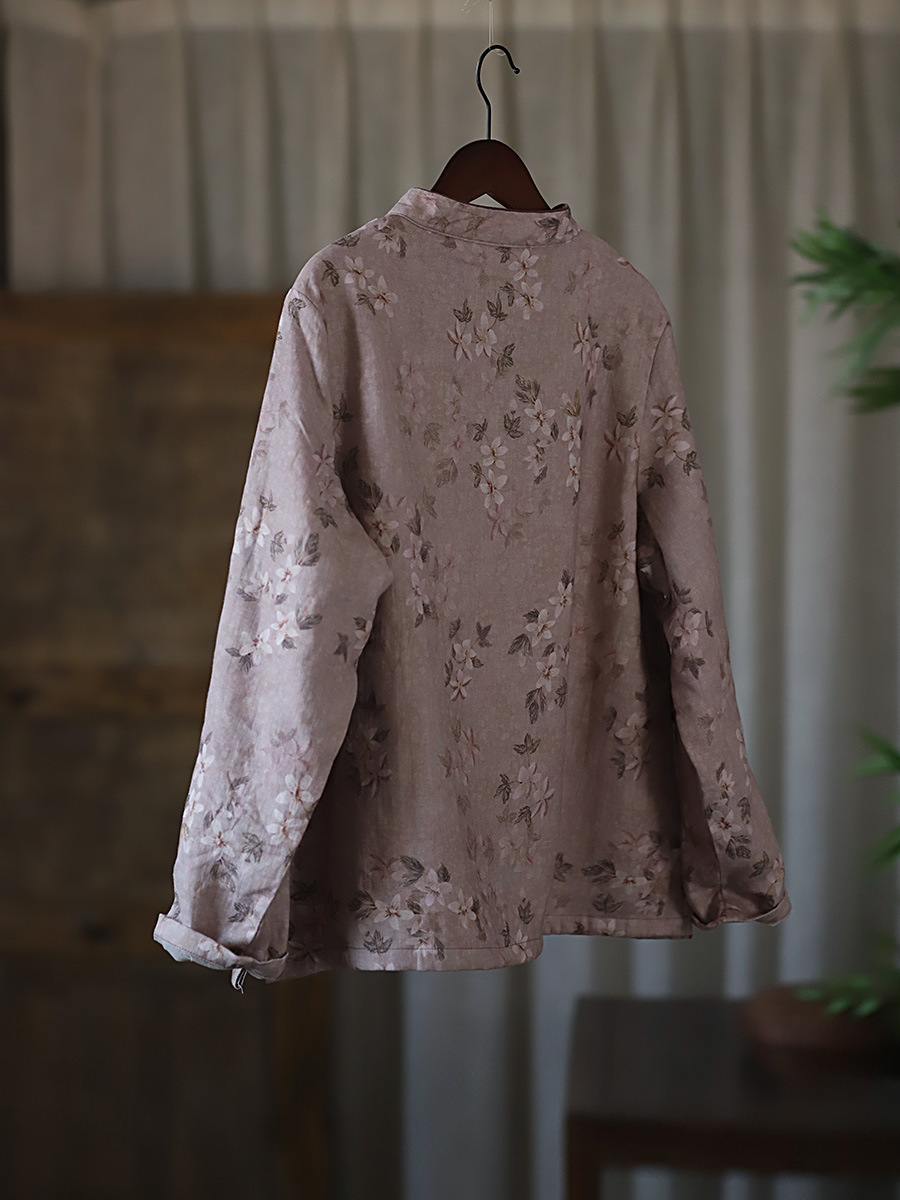 S5929 Neues, schräges Knopfleisten-Leinen-Digitaldruck-Kontrast-Zen-personalisiertes Samtoberteil im chinesischen Stil_voghion.com