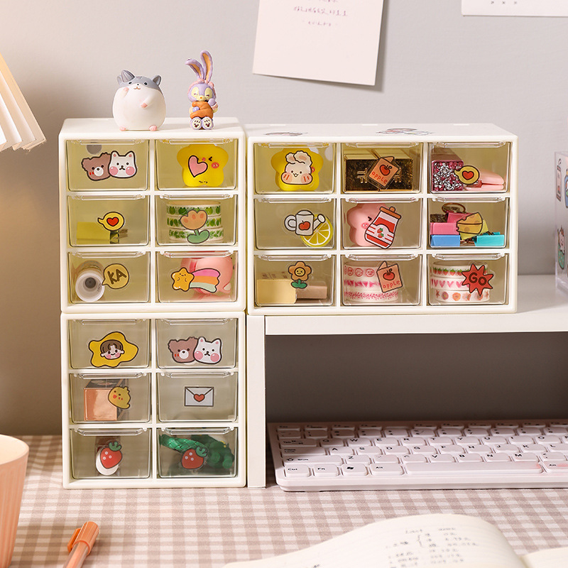 Internet Celebrity ins Hand Account Tape Six-Palace Lattice Transparent Drawer-Type Storage Box Girls' Dormitory Nine-Palace Lattice Storage and Arrangement
