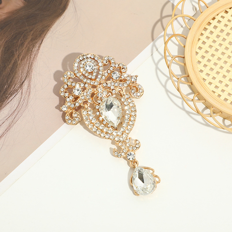 Cross-border water drop brooch Diamond luxury fashion popular alloy clothing pin Crystal corsage factory direct supply