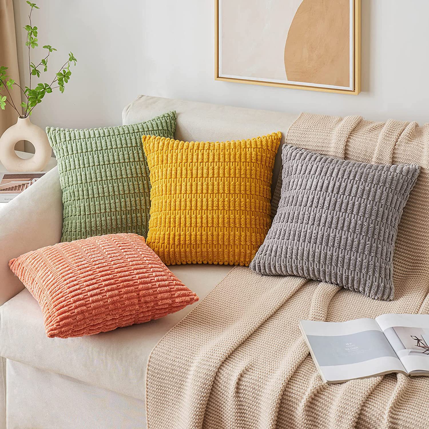Amazon New Striped Corduroy Pillow Case Autumn and Winter Hot Sofa Cushion Cover