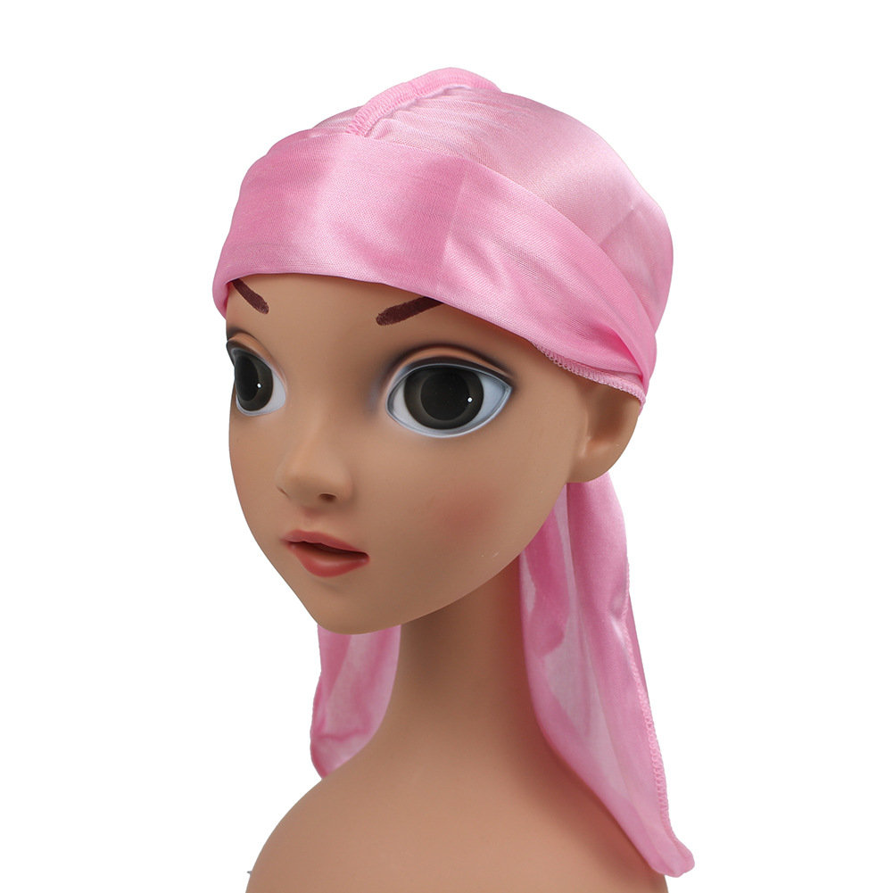 Cross-border Hot Selling Kids Imitation Silk Long Tail Headwear Cap Pirate Cap Elastic Toe Cap Durag