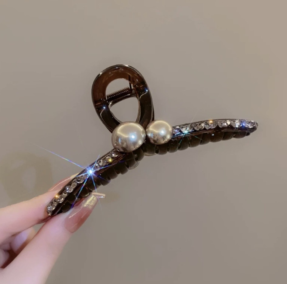 Nuovo stile luce lusso pieno diamante perla squalo clip grande updo fermaglio per capelli di alta qualità semplice cucchiaio posteriore coda di cavallo accessori per capelli per le donne_voghion.com