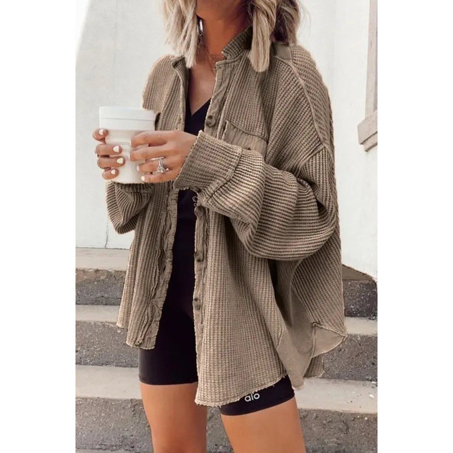 European and American Explosions 2023 eBay Amazon Women's Fashion Casual Waffle Bat Sleeve Stitching Loose Cardigan