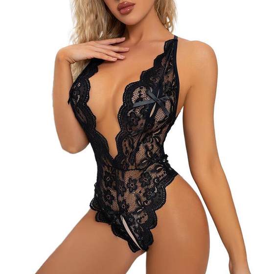 Foreign trade Europe and the United States sexy underwear new large size lace temptation open crotch sexy backless free jumpsuit wholesale