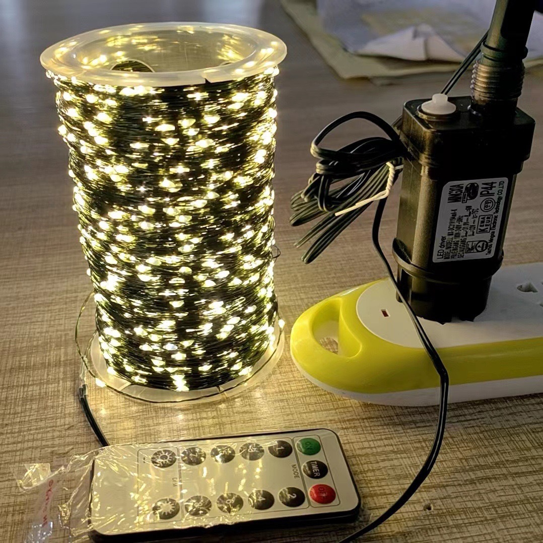 Cross-border remote control Christmas tree light string green wire copper wire Star String Light starry sky green plant Christmas rattan Garland decoration