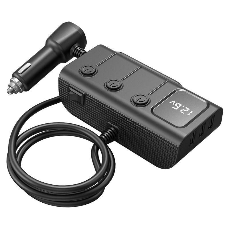 Car charger super fast charging one-to-three cigarette lighter multi-port fast charging display voltage car charger manufacturer