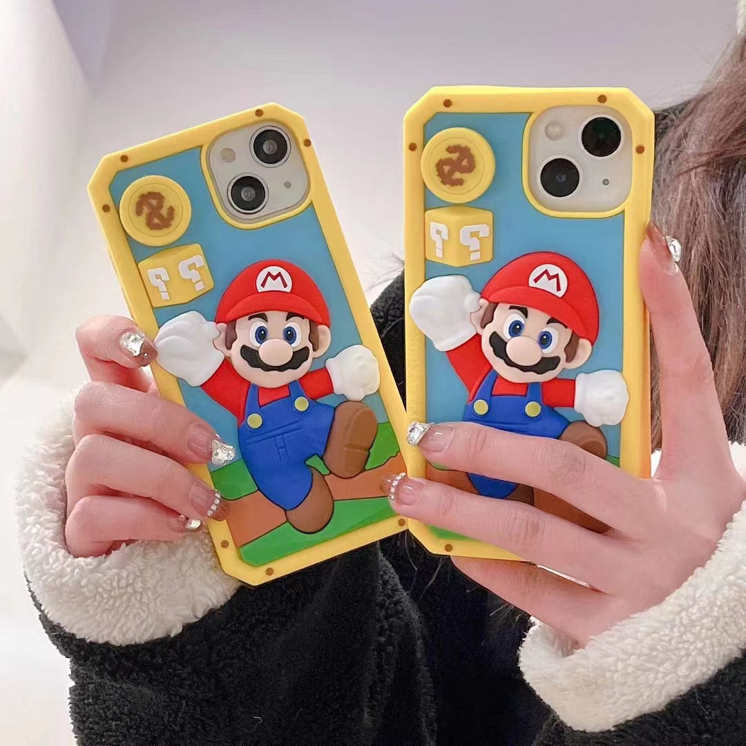 卡通立體瑪麗奧iPhone14promax蘋果13手機殼12硅膠11防摔14plus女
