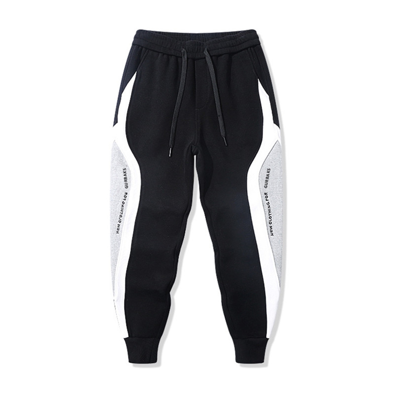 Autumn and winter velvet warm pants toe black gray stitching embroidery trend casual loose Sports men's pants