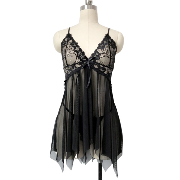 European and American 2022 foreign trade supply sexy lingerie sexy perspective strap lace nightgown temptation set combination