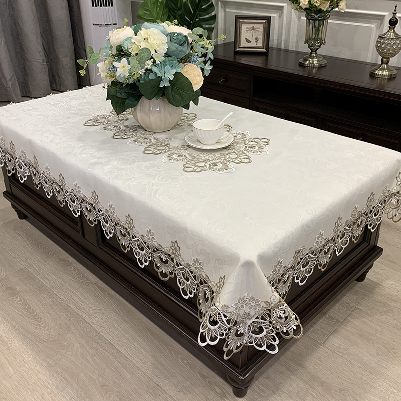 Lace Coffee Table Tablecloth European Style Fabric Dining Tablecloth Modern Simple Living Room Rectangular Cover Nordic Style Cover Cloth