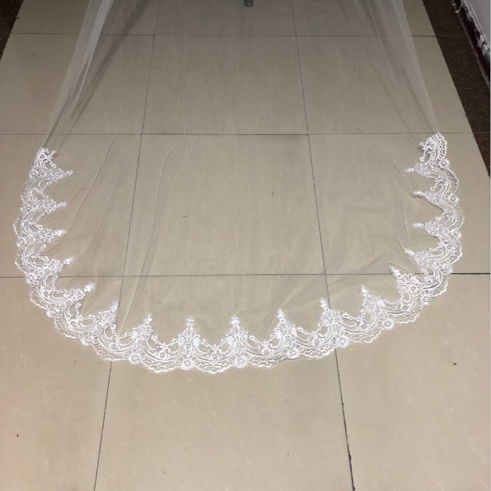 AliExpress Explosions Wedding Dress Veil 3 m Single Layer Car Stock Lace Trailing Shape Bridal Veil Wholesale