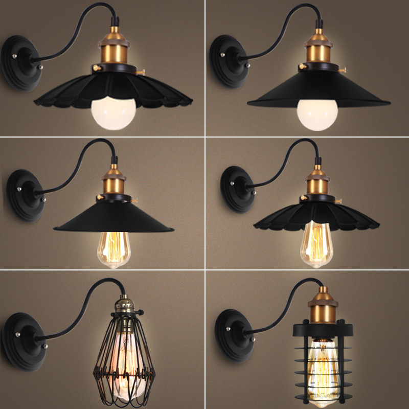 Nordic retro aisle bedside industrial style single-head stairs balcony net bar restaurant iron geometric creative wall lamp