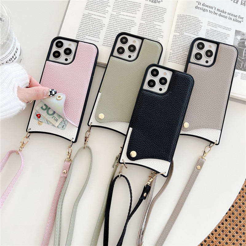 適用iphone15pro手機殼蘋果14魚尾拼色零錢皮質斜跨蘋果15手機殼