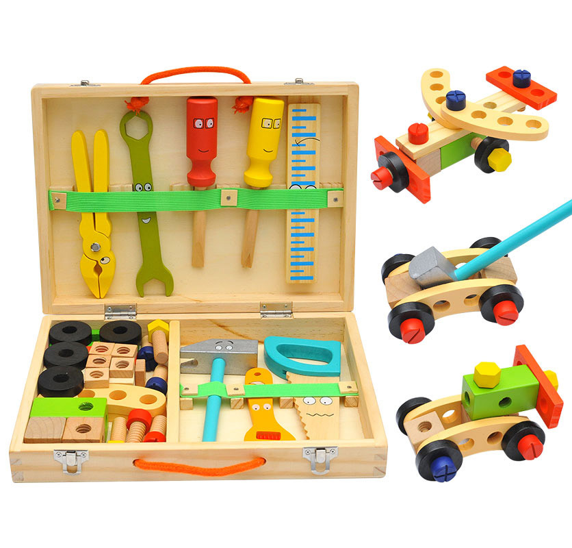Cross-border wooden variety nut splicing portable toolbox boy disassembly combination puzzle play house repair toys