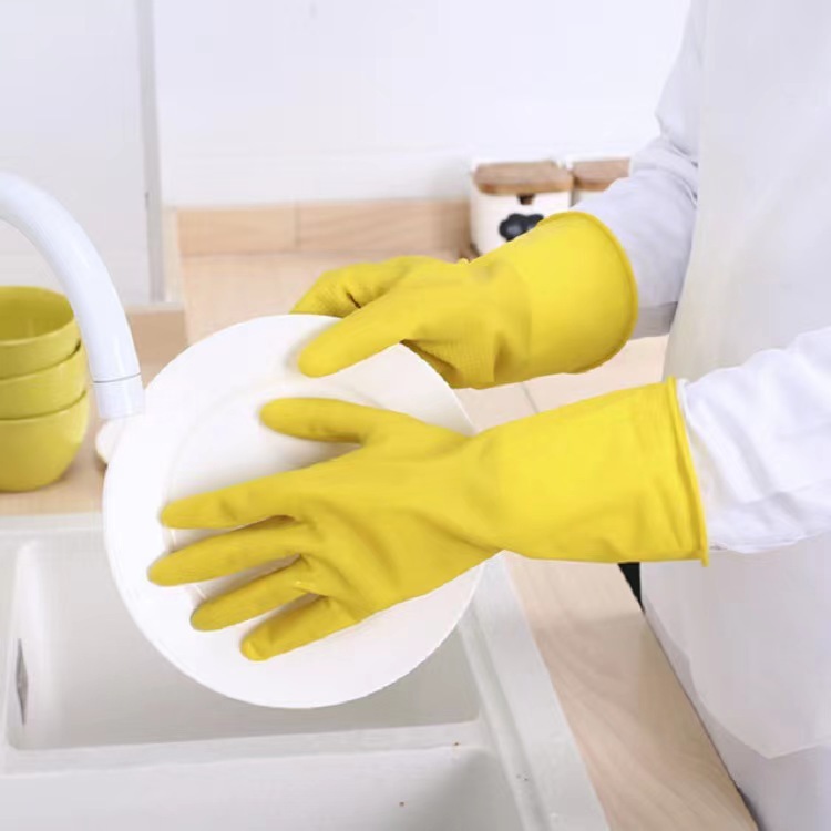 Waterproof gloves rubber wear-resistant latex cleaning kitchen dishwashing women thickened rubber household beef tendon color durable labor protection
