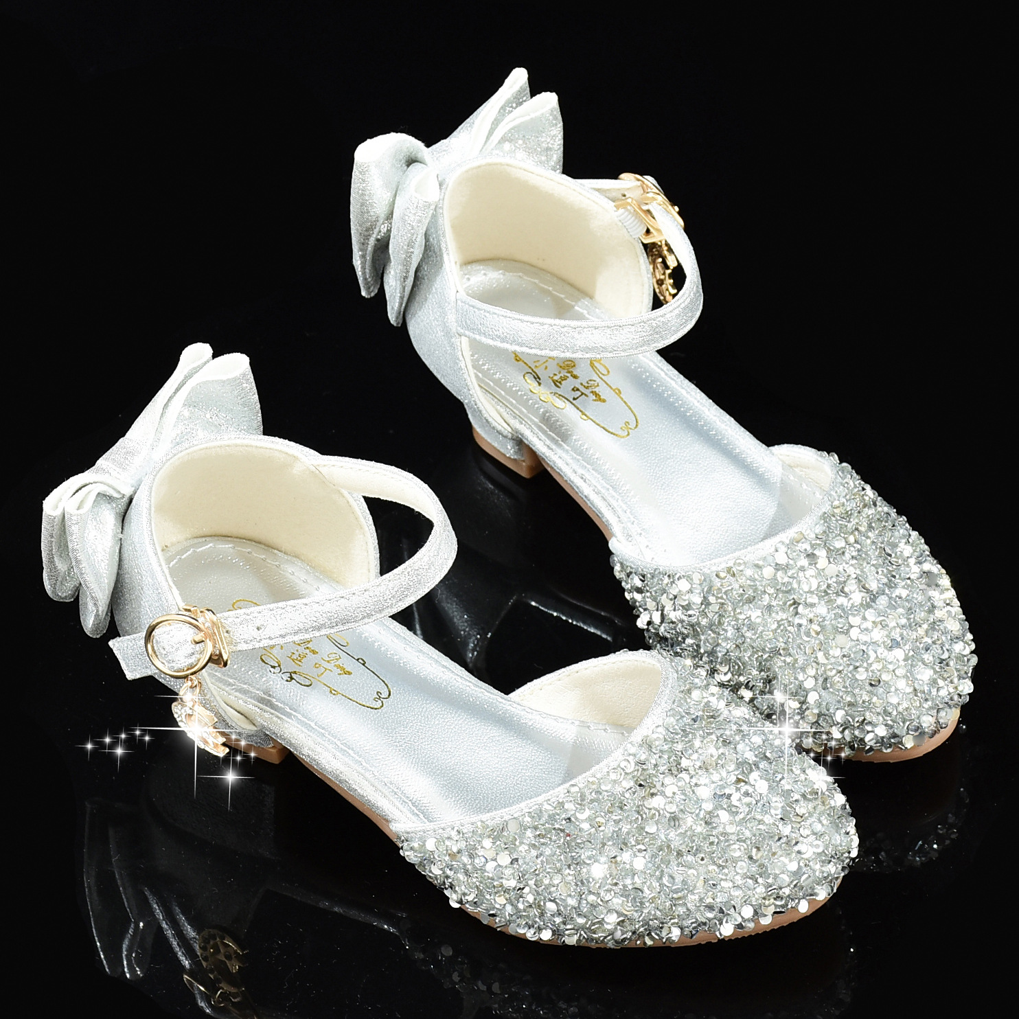 Children's High Heels Princess Summer Crystal Shoes with Girls Model Competition Piano Performance catwalk dress shoes