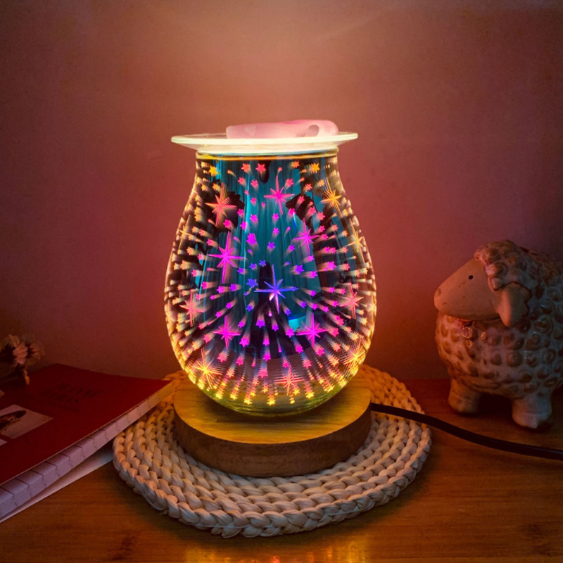 Touch dimming 3D glass aromatherapy lamp aromatherapy glass night light 3D glass candle lamp 3D glass star lamp